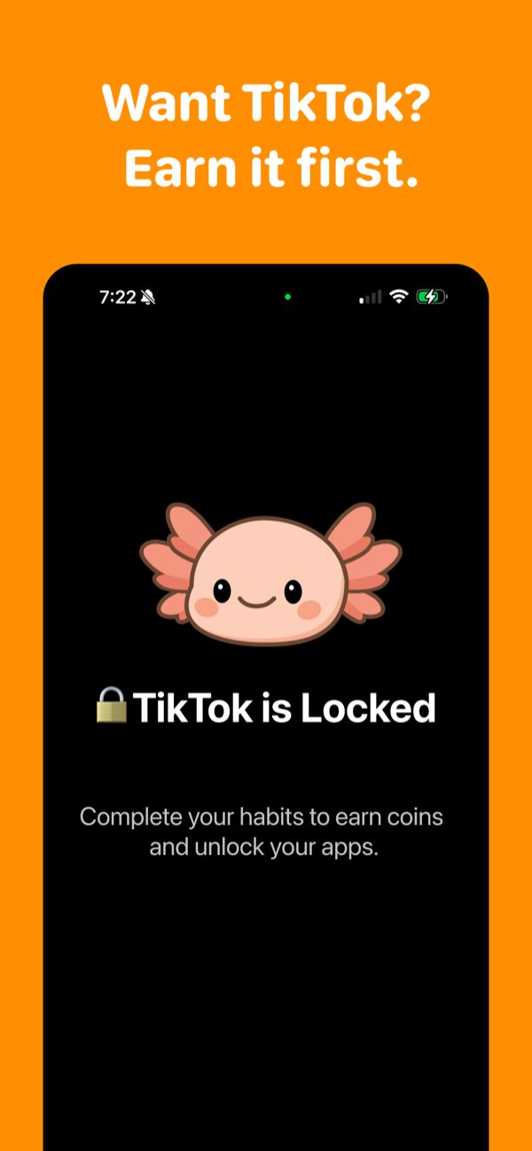 A locked TikTok icon with the AxoHabit axolotl mascot